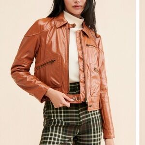 Free People - Vegan leather brown jacket